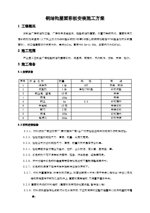 钢结构屋面板安装施工方案