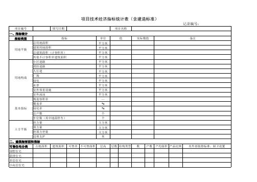 项目技术经济指标统计表