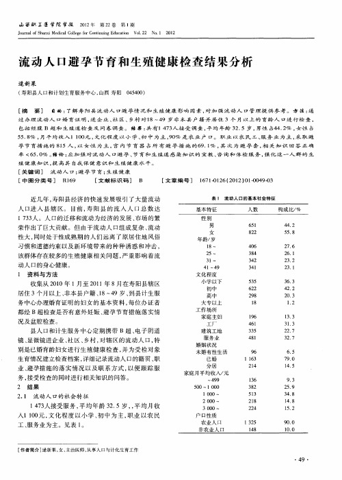 流动人口避孕节育和生殖健康检查结果分析