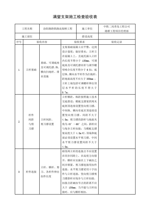 满堂支架施工检查验收表