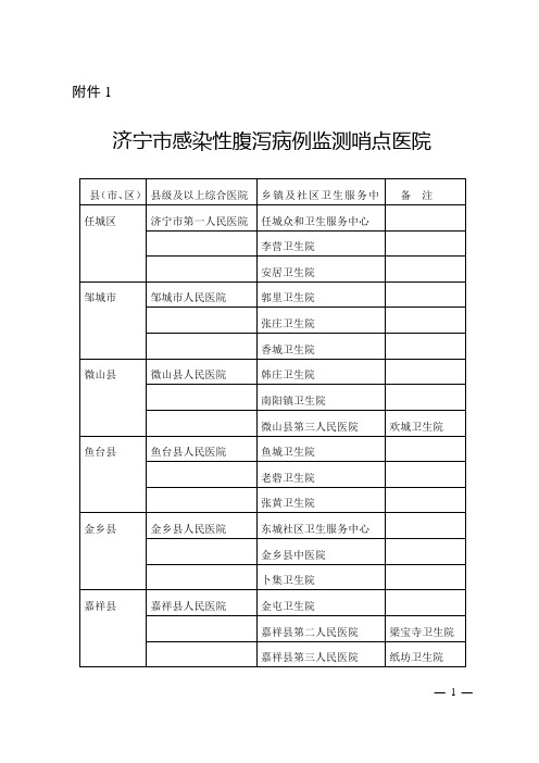 济宁感染性腹泻病例监测哨点医院区级及以上