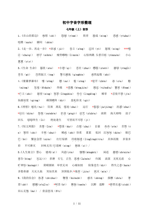 人教版初中语文课本字音字形整理全