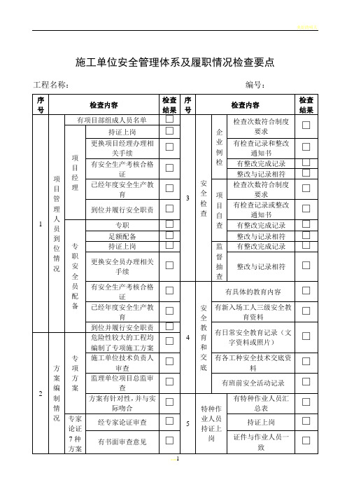 施工、监理单位安全管理体系及履职情况检查要点