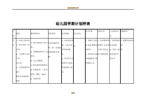 幼儿园学期计划样表