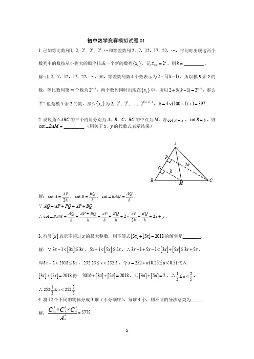 初中数学竞赛模拟试卷(含答案和解析)