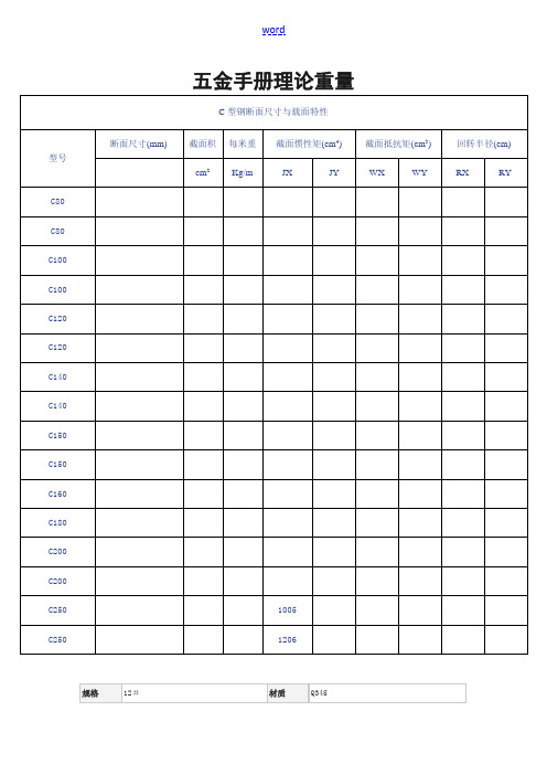 五金手册簿理论重量