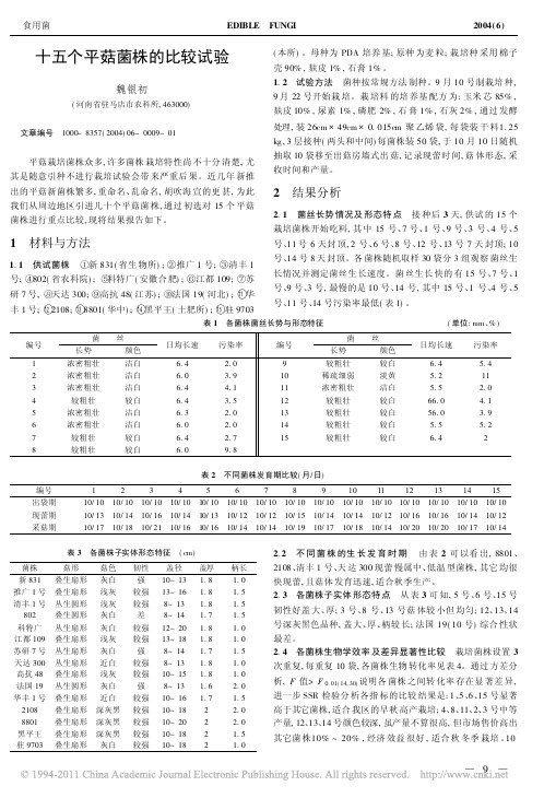 十五个平菇菌株的比较试验