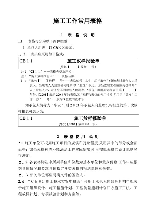 施工单位常用报表表格格式(最新版)