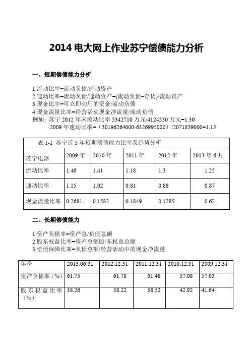 2014年财务报表分析任务01