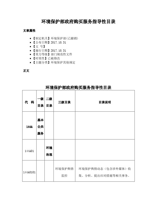 环境保护部政府购买服务指导性目录