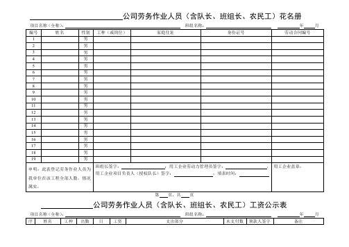 工程劳务人员花名册、工资表、考勤、变更周报、台账、会议纪要等