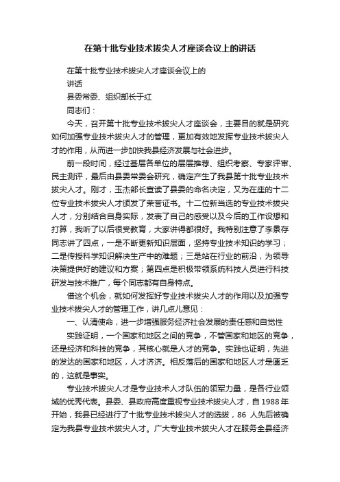 在第十批专业技术拔尖人才座谈会议上的讲话