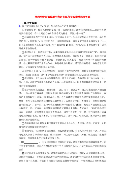 呼和浩特市部编版中考语文现代文阅读精选及答案