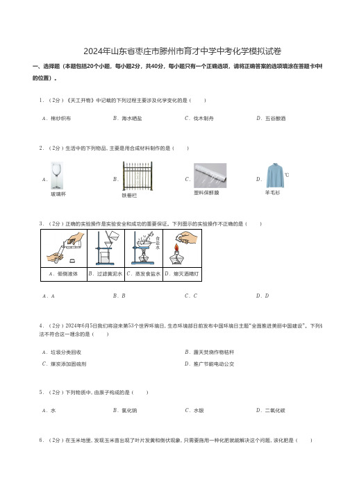 初中化学 2024年山东省枣庄市滕州市中考化学模拟试卷