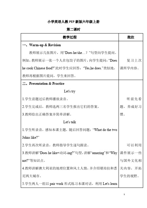 小学英语人教PEP新版六年级上册Unit 4 -Part B 第二课时