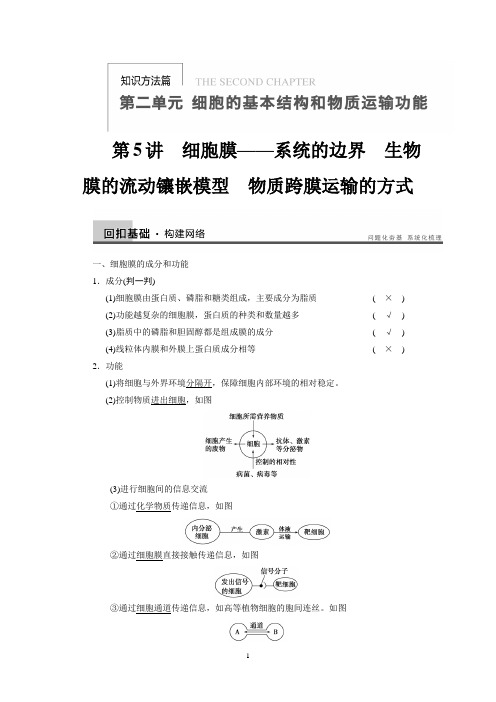 高考人教版：高考生物专题复习教学案 细胞的基本结构和物质运输功能