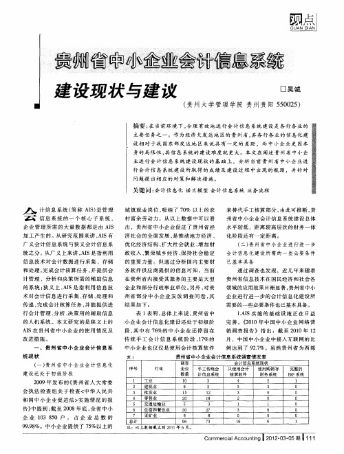 贵州省中小企业会计信息系统建设现状与建议