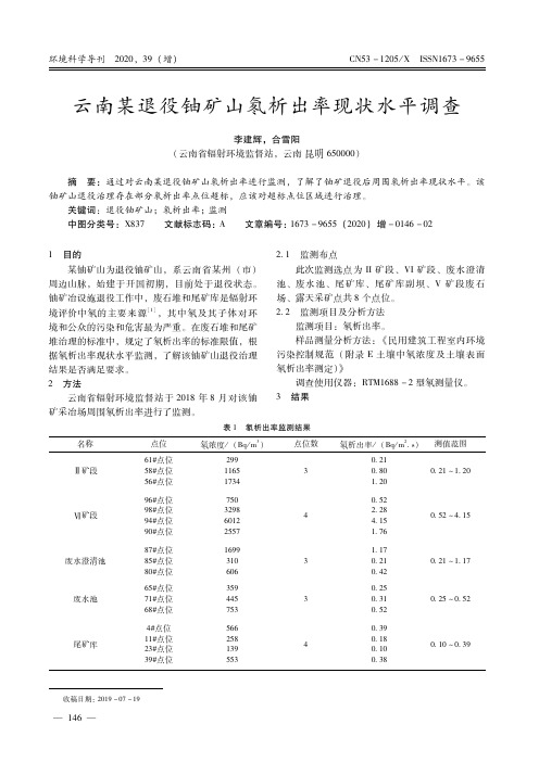 云南某退役铀矿山氡析出率现状水平调查