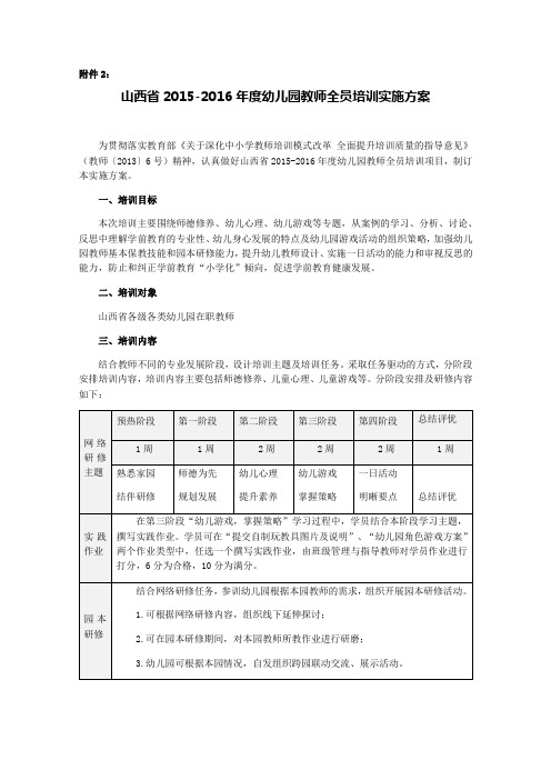 2015-2016年度山西省幼儿园教师全员培训实施方案1