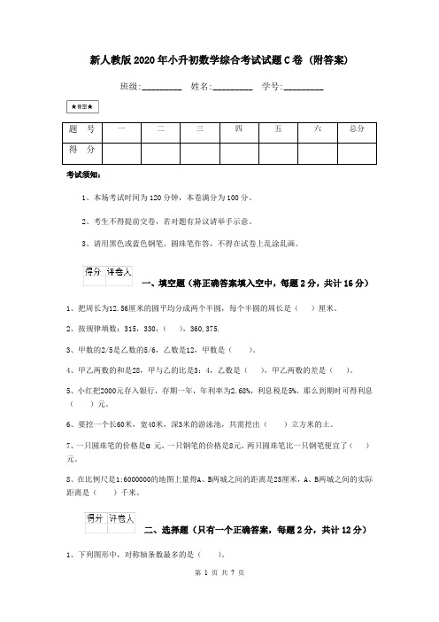 新人教版2020年小升初数学综合考试试题C卷 (附答案)