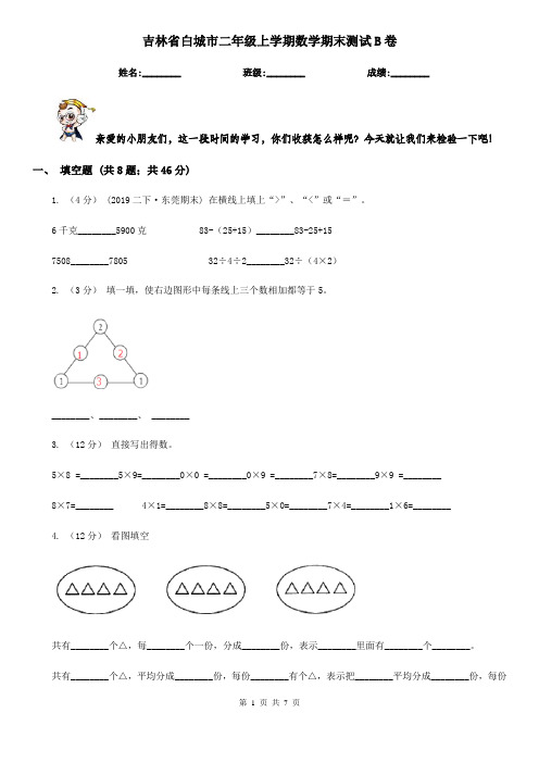 吉林省白城市二年级上学期数学期末测试B卷