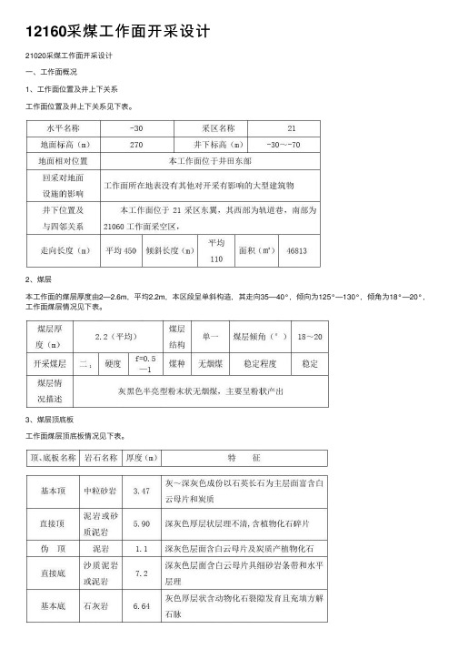 12160采煤工作面开采设计