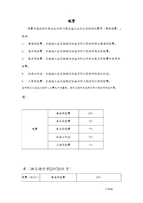 各公路工程施工规费费率汇总