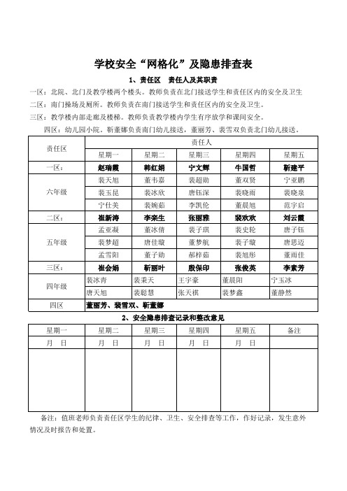 安全“网格化”及隐患排查表