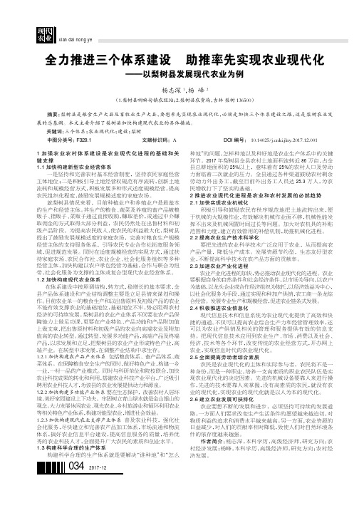 全力推进三个体系建设助推率先实现农业现代化---以梨树县发展现代