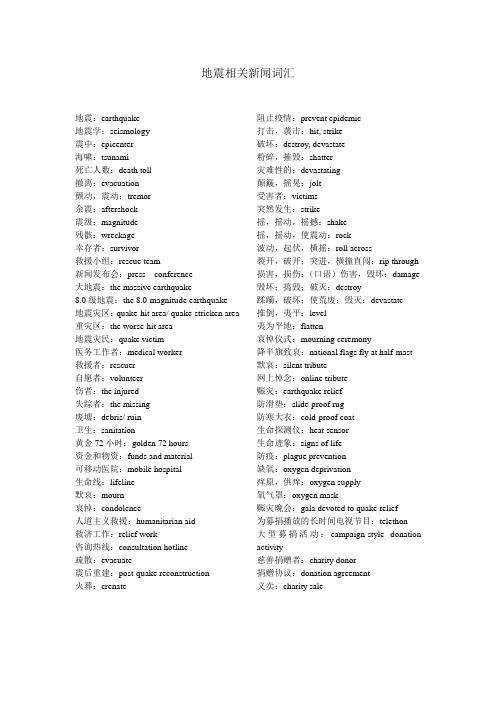 地震相关新闻词汇