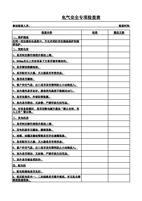 电气安全专项检查表