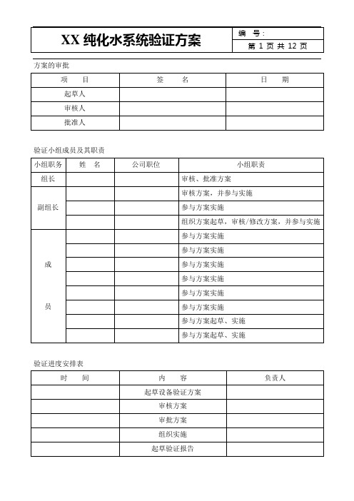 制药用制水系统药品车间纯化水系统验证方案