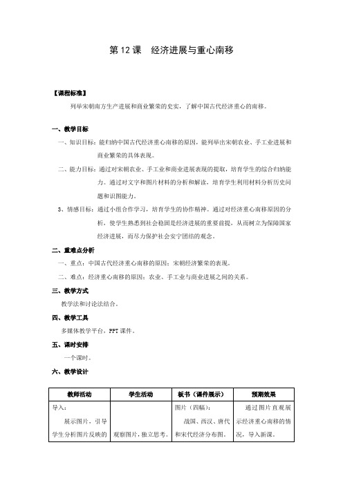 冀教版历史七下经济重心的南移word教案1