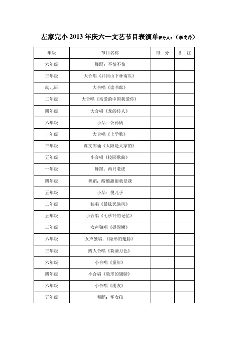 左家完小2013年庆六一文艺节目表演单
