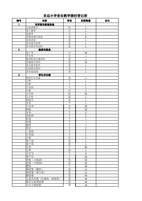 东边小学音乐体育美术教学器材登记表