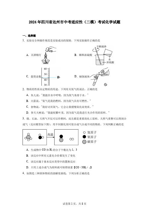 2024年四川省达州市中考适应性(二模)考试化学试题