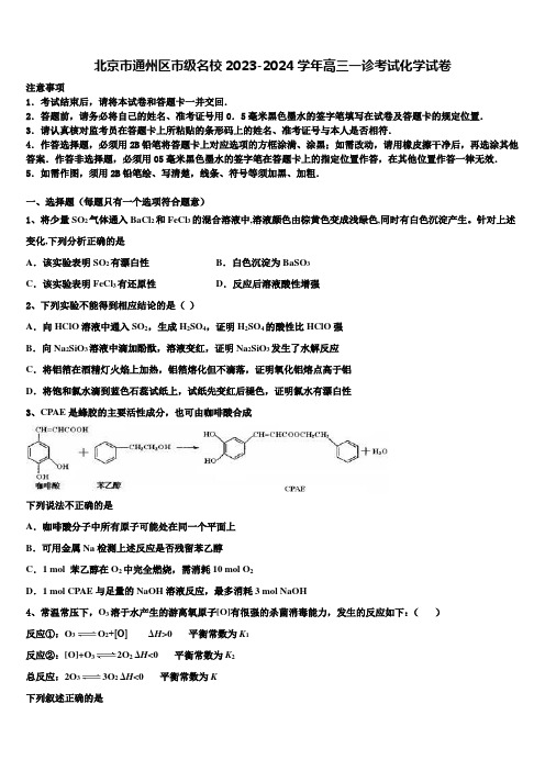 北京市通州区市级名校2023-2024学年高三一诊考试化学试卷含解析