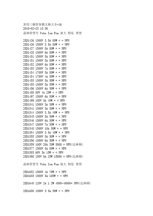 常用三极管参数互换大全