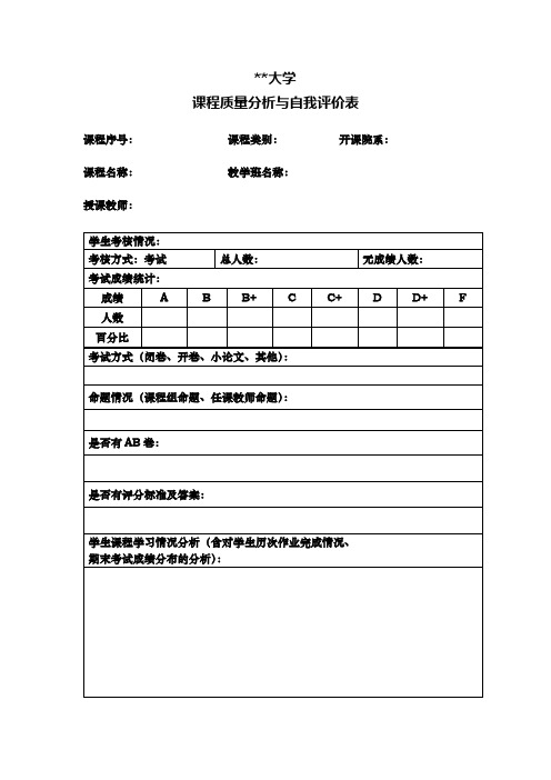 XX大学课程质量分析与自我评价表【模板】