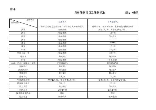 养老服务项目及服务标准