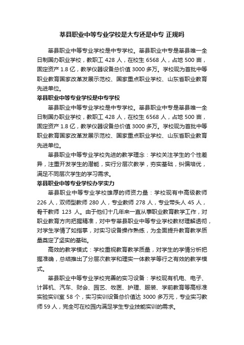 莘县职业中等专业学校是大专还是中专正规吗