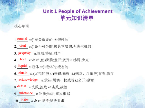 Unit 1 People of Achievement 单元知识清单课-2023学年高二英语人教版