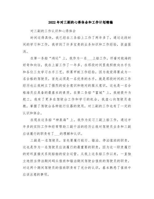 2022年对三副的心得体会和工作计划精编