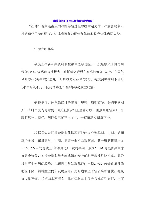 南美白对虾不同红体病症状的判断
