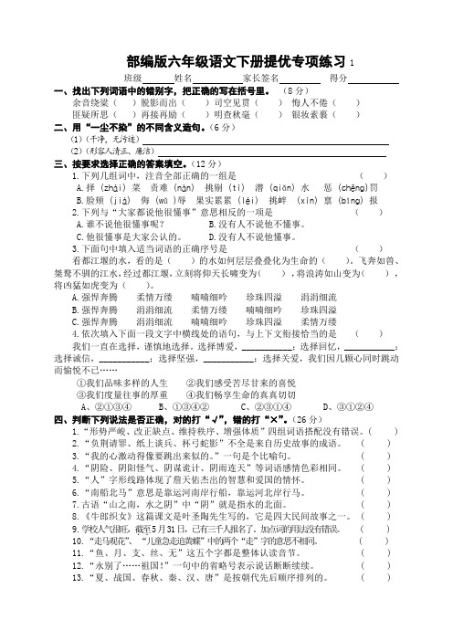 部编版六年级语文下册提优专项练习1附答案