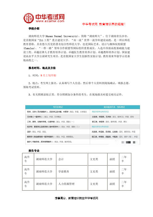 2019年湖南师范大学成人高考招生简章