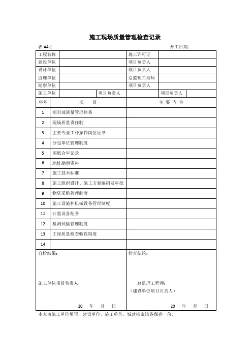 施工现场质量管理检查记录