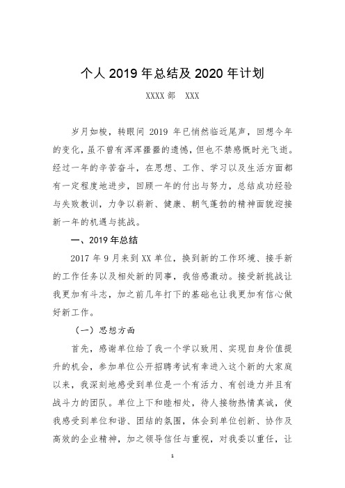 个人2019年总结及2020年计划