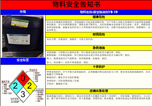 银宝除油剂—MSDS危险化学品物料安全告知书