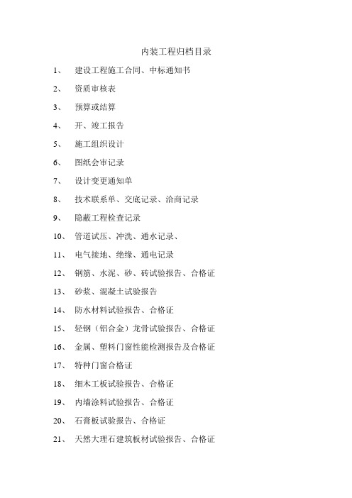 内装工程归档目录